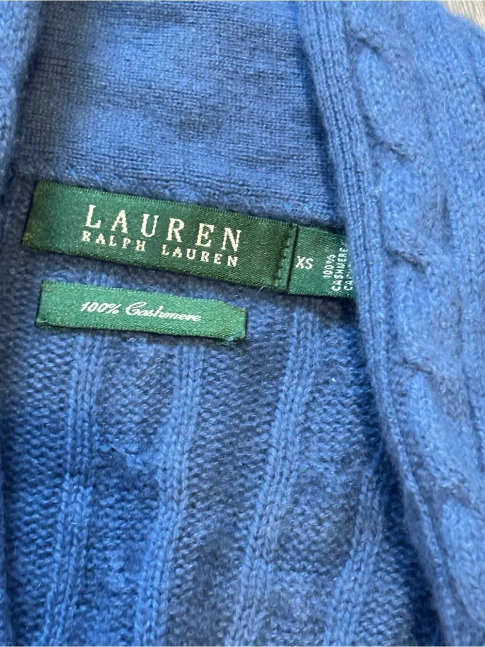 Lauren Ralph Lauren Blue Cashmere cable knit shawl collar sweater - Picture 3 of 3